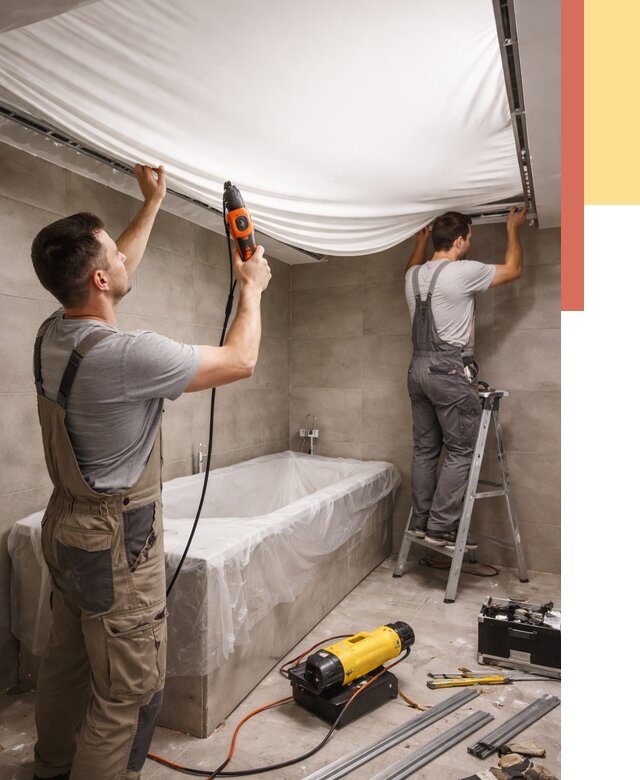 Монтаж натяжного потолка в ванной в Каспийске от 1222 руб. под ключ | ОТДЕЛОЧНИК-Ксп