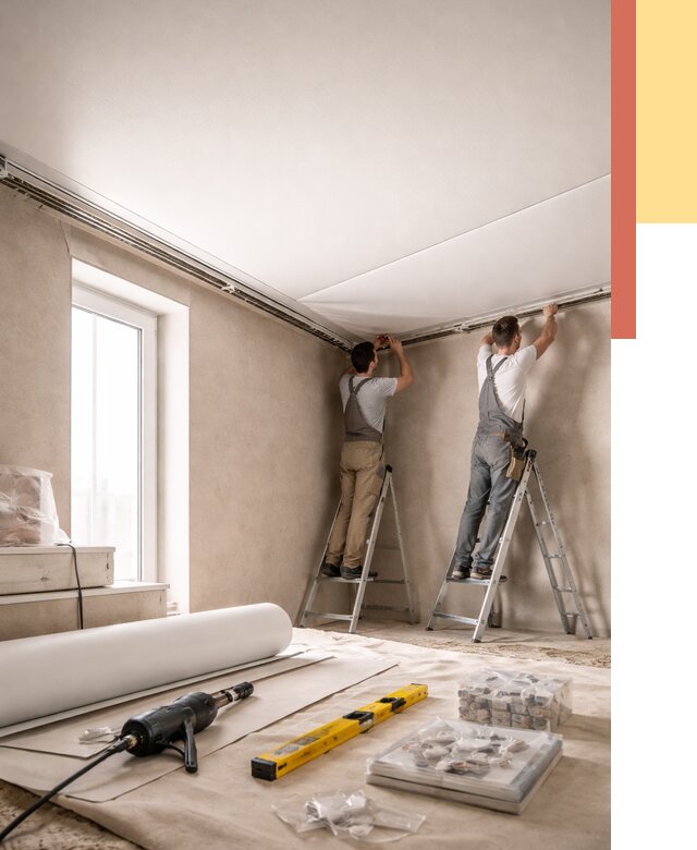 Монтаж натяжного потолка в спальне в Каспийске от 3869 руб. под ключ | ОТДЕЛОЧНИК-Ксп