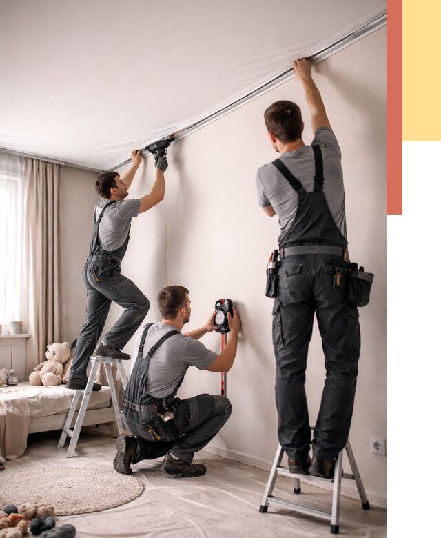 Монтаж натяжного потолка в детской в Каспийске от 3563 руб. — быстро и недорого | ОТДЕЛОЧНИК-Ксп