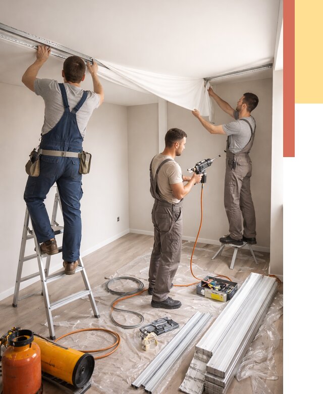 Монтаж натяжного потолка в студии в Каспийске от 5600 руб. — быстро и недорого | ОТДЕЛОЧНИК-Ксп