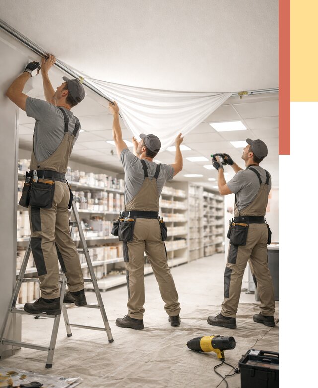 Монтаж натяжного потолка в магазине в Каспийске от 4581 руб. быстро и недорого | ОТДЕЛОЧНИК-Ксп