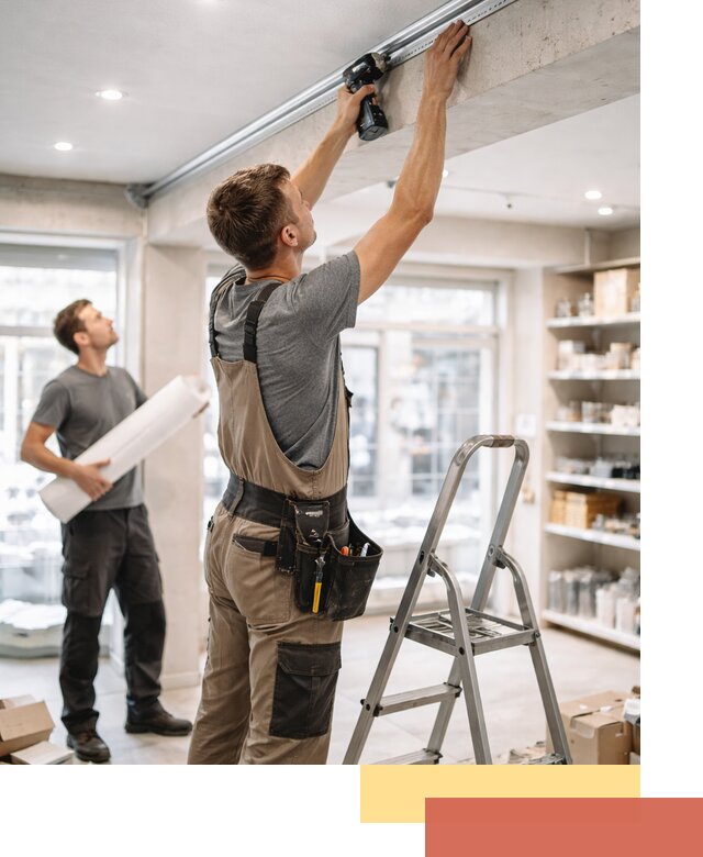 Монтаж натяжных потолков в магазине в Каспийске