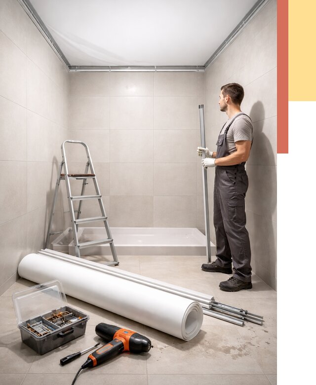 Монтаж натяжного потолка в санузле в Каспийске от 1883 руб. — ОТДЕЛОЧНИК-Ксп