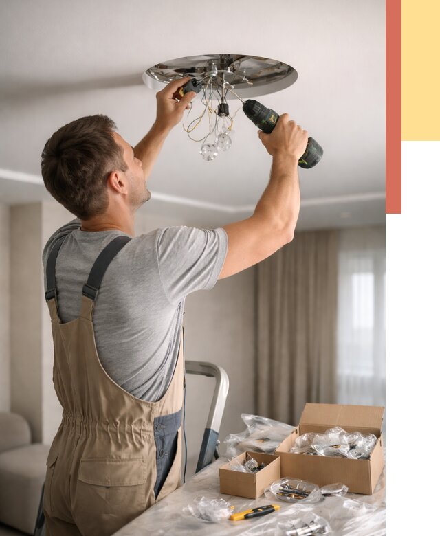 Установка люстры в натяжной потолок в Каспийске от 1222 руб. | Быстро и недорого — ОТДЕЛОЧНИК-Ксп