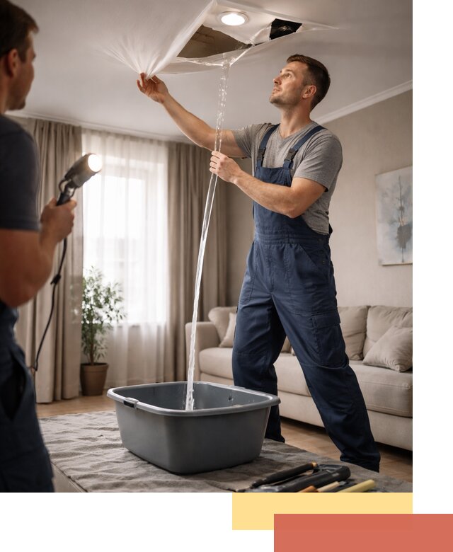 Слив воды с натяжного потолка в Каспийске быстро и аккуратно