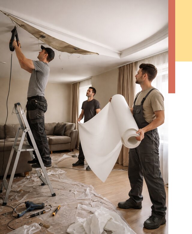 Замена полотна натяжного потолка в Каспийске от 9672 руб. быстро и недорого | ОТДЕЛОЧНИК-Ксп