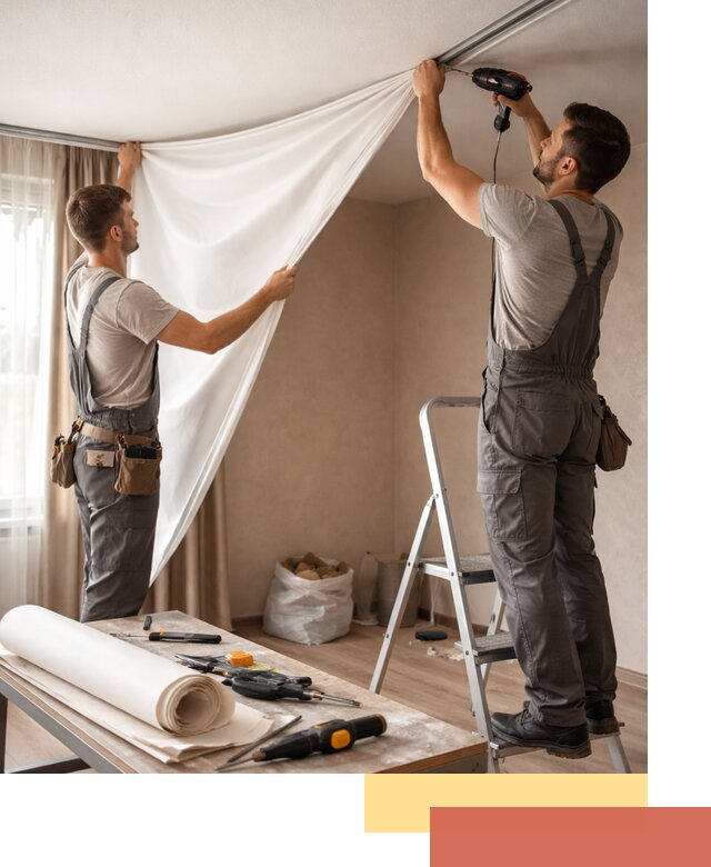 Замена полотна натяжного потолка в Каспийске быстро и качественно