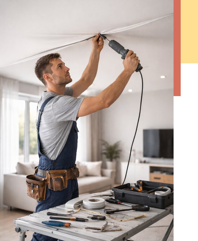 Ремонт натяжных потолков в Каспийске от 9672 руб. под ключ — ОТДЕЛОЧНИК-Ксп