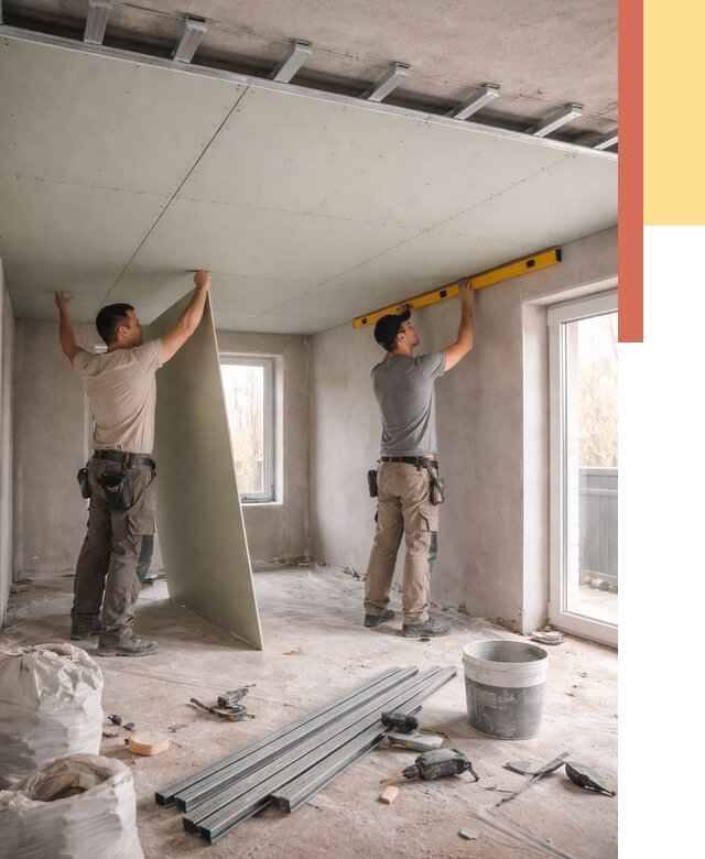 Одноуровневый потолок из гипсокартона в Каспийске от 764 руб. — монтаж под ключ | ОТДЕЛОЧНИК-Ксп