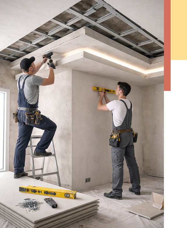 Двухуровневый потолок из гипсокартона в Каспийске от 1476 руб. под ключ | ОТДЕЛОЧНИК-Ксп