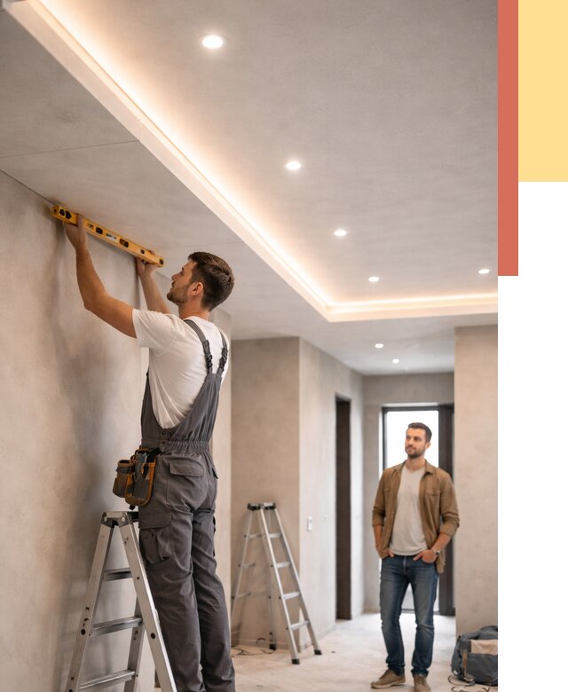 Потолок из гипсокартона с подсветкой в Каспийске от 764 руб./м2 под ключ | ОТДЕЛОЧНИК-Ксп