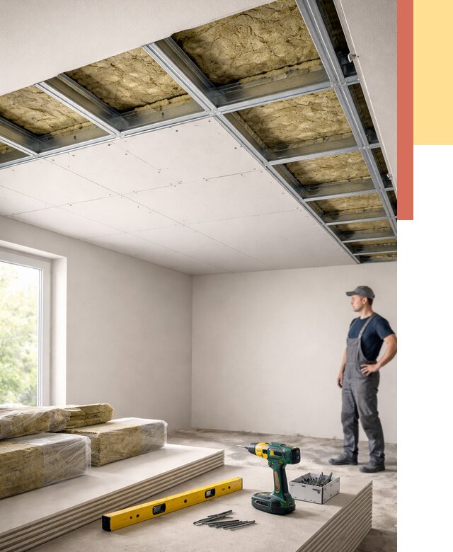 Звукоизоляция потолка ГКЛ в Каспийске от 967 руб. — монтаж под ключ | ОТДЕЛОЧНИК-Ксп