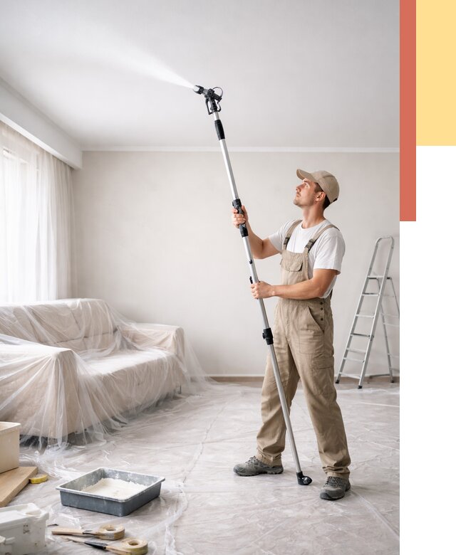 Покраска потолка краскопультом в Каспийске от 4581 руб. быстро и недорого | ОТДЕЛОЧНИК-Ксп