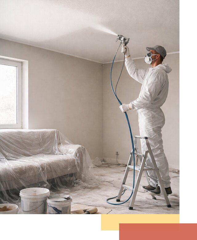 Покраска потолка краскопультом в Каспийске быстро и качественно