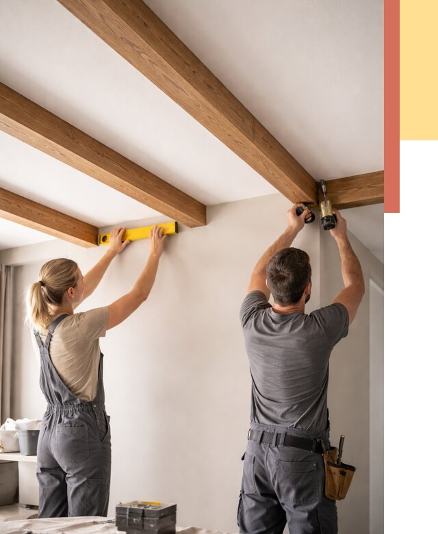 Монтаж декоративных балок на потолок в Каспийске от 4276 руб. — ОТДЕЛОЧНИК-Ксп